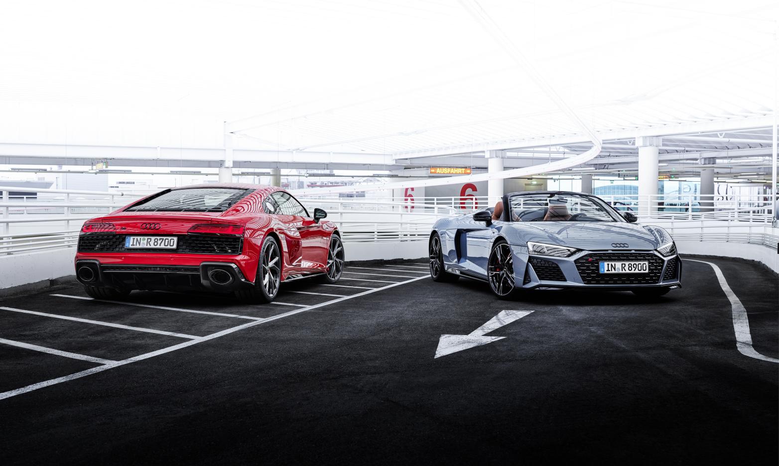 Audi R8 V10 performance RWD Coupé Heck und Spyder Front